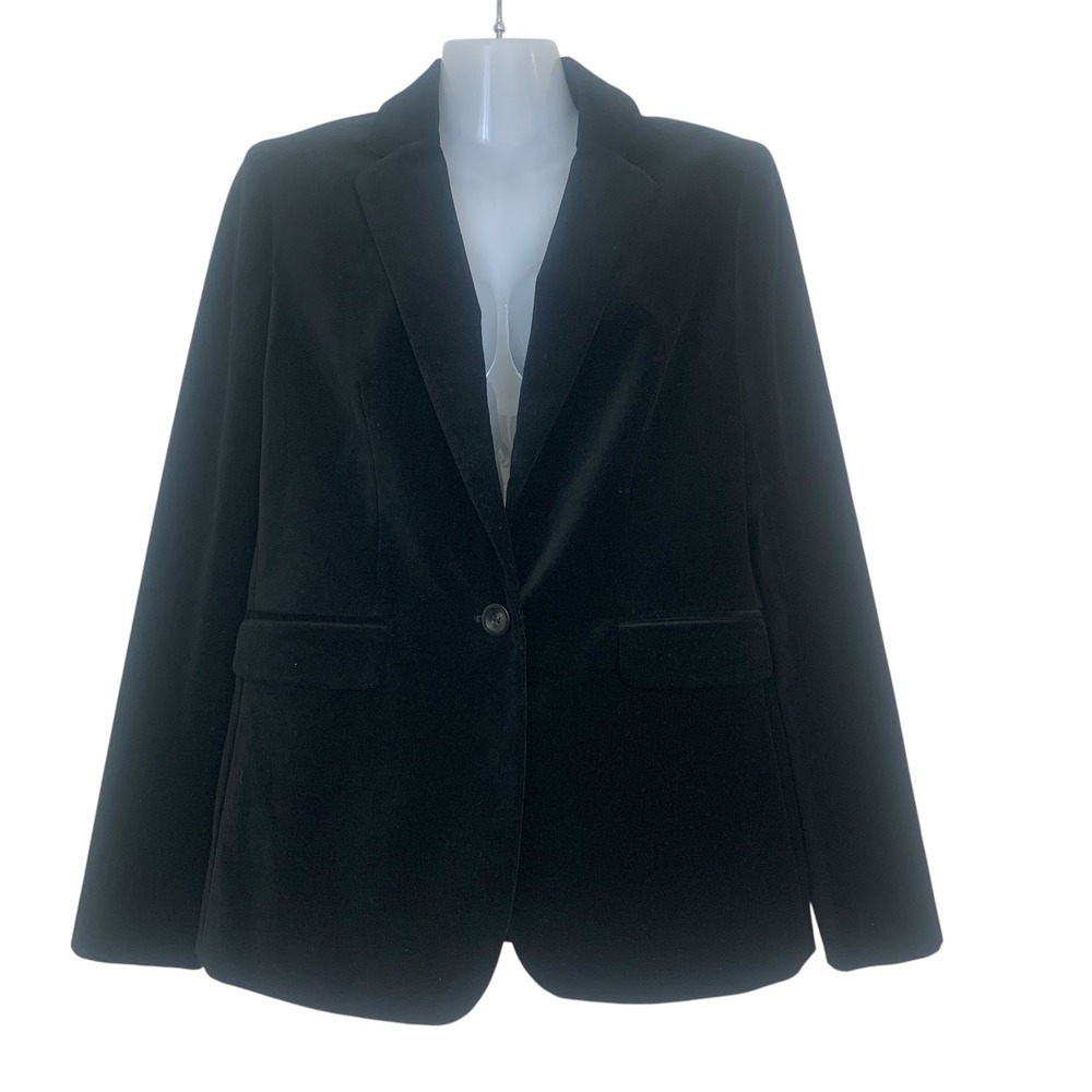 Ann Taylor Women's Sz 4 Black Velvet Single Button Blazer Jacket Office Career - Picture 1 of 8